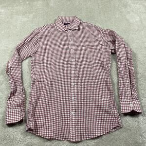 Proper Cloth Shirt Mens M Red White Blue Plaid 100% Linen Preppy Menswear